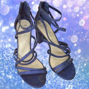 Jessica Simpson women's Stassey Strappy Block Heel Sandal Navy Blue Size 8M